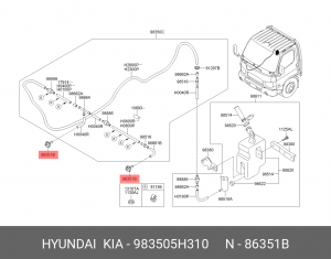Фитинг HYUNDAI County,UniverseSpace шланга омывателя стекла угловой OE 983505H310 HYUNDAI KIA