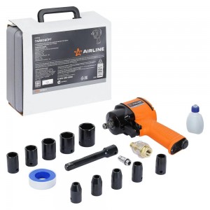 Гайковерт пневматический ударный композитный 1/2DR 610Нм PRO с головками 17пр. ( ATAZ124 AIRLINE