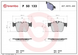 Колодки тормозные MB C-CLASS (W205) 07/13  задн. P50133 P50133 BREMBO