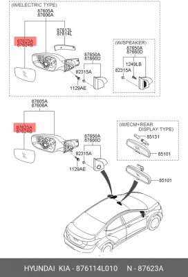 Стекло зеркала HYUNDAI SOLARIS левое (с подогревом) 87611-4L010 876114L010 HYUNDAI KIA