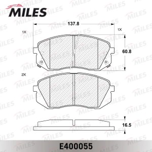 Колодки тормозные передние (без датчика) (Смесь Low-Metallic) HYUNDAI ix35 10-/K E400055 MILES
