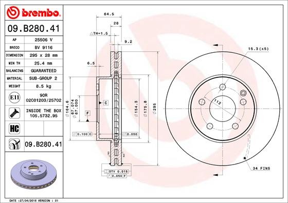 Диск тормозной 09.B280.41 09.B280.41 BREMBO