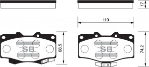 Колодки тормозные TOYOTA Land Cruiser (J80,J90),4Runner,Hilux передние (4шт.) SA SP1222 SANGSIN