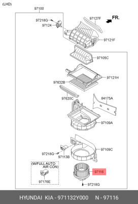 Мотор отопителя HYUNDAI ix35 (10-),Sonata (12-) KIA Sportage (10-) OE 971132Y000 HYUNDAI KIA