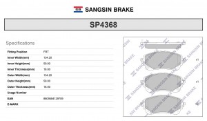 Колодки передние TOYOTA COROLLA 2019- SP4368 SP4368 SANGSIN