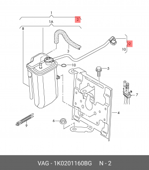 Трубка VW AUDI SEAT SKODA адсорбера паров топливных OE 1K0 201 160 BG VAG