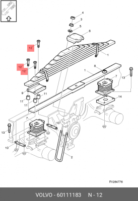 винт подушки рессоры M12x1.75x80/36! с цил.головк.внутр.6-гр 8.8 16x\Volvo, RVI 60111183 VOLVO