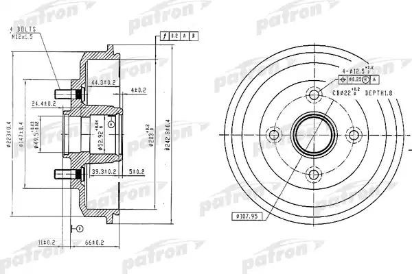Барабан тормозной FORD Focus (99-04) задний (1шт.) PATRON PDR1584 PATRON