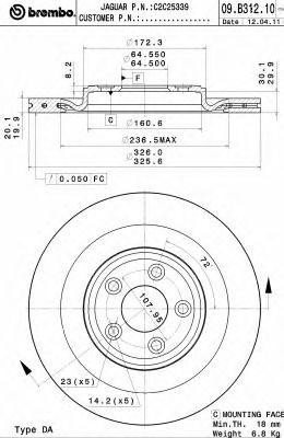 Диск тормозной Brembo Painted Disc 09.B312.11 09.B312.11 BREMBO