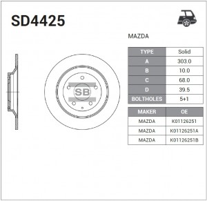Диск тормозной Mazda CX-5 2.0/2.2TD 11 SD4425 SD4425 SANGSIN