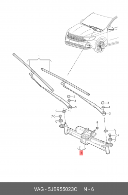 Трапеция стеклоочистителя SKODA Rapid (12-20) с мотором OE 5JB955023C VAG