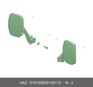 Зеркало боковое УАЗ-3741,452 в корпусе ГАЗЕЛЬ левое (короткий кронштейн) (ОАО УА 374100820130110 UAZ UAZ