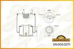 Пневморессора Premium со стаканом (металл) 1 шп.+возд. / 1 отв.; MAN TG1/TGL  48 090030271 SONDER