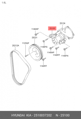 Насос водяной охлаждения двигателя 2510037202 HYUNDAI KIA