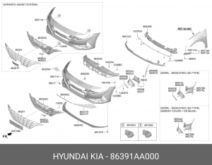 Накладка HYUNDAI Elantra (20-) решетки радиатора OE 86391AA000 HYUNDAI KIA