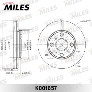 Диск тормозной передний PROBOX/SUCCEED (TRW DF7319) K001657 K001657 MILES