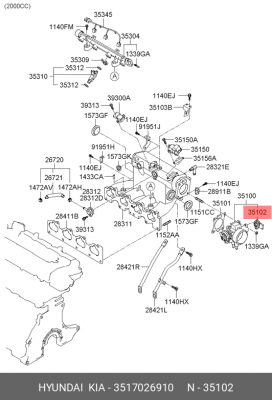 Датчик положения заслонки дроссельной HYUNDAI Elantra (06-) KIA Ceed (09-) OE 3517026910 HYUNDAI KIA