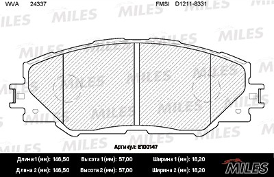 Колодки тормозные передние (без датчика) (Смесь Semi-Metallic) (TOYOTA RAV4 III- E100147 MILES