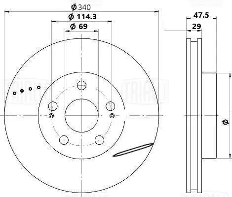 Диск тормозной KIA Carnival (17-) передний (1шт.) TRIALLI DF0813S TRIALLI