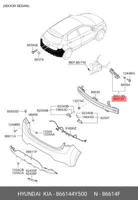 Кронштейн бампера KIA Rio (11-) заднего правый OE 866144Y500 HYUNDAI KIA