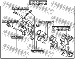 Суппорт передн левый MITSUBISHI PAJERO II V14W-V55W 1991-2004 0477-K96WFLH 0477-K96WFLH FEBEST