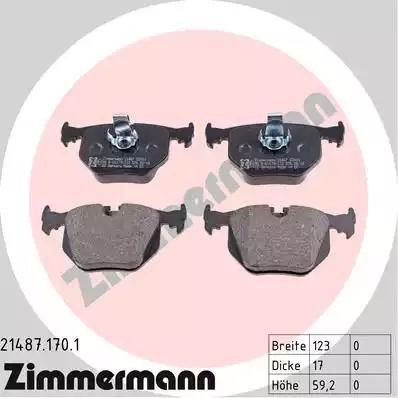колодки дисковые !задн. 123x59x17 \ BMW E38 2.8/4.0/5.0/2.5TDs/3.0D 95-01/E46 M3 21487.170.1 ZIMMERMANN