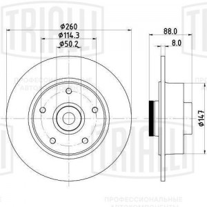 Диск торм. Renault Megane III (08-)/Fluence (10-) зад. d=260 без подшип. (DF 095 DF 095113 TRIALLI