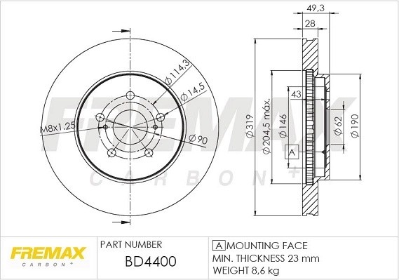 диск тормозной передний!\ Lexus RX 3.0-4.0, Toyota Harrier 2.4-3.5i 03> BD4400 FREMAX