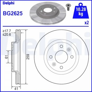 Диск тормозной передний RENAULT KANGOO, MEGANE (259мм) BG2625 BG2625 DELPHI