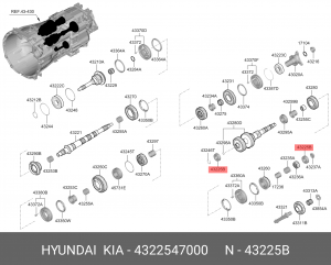 Подшипник КПП HYUNDAI Porter 2 (12-) KIA Bongo 3 (12-) (2.5-A2) вала промежуточн 4322547000 HYUNDAI KIA