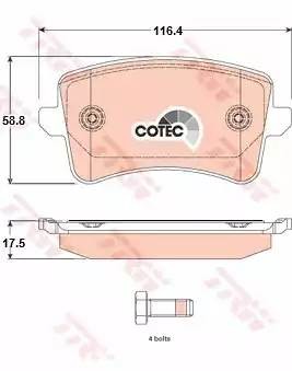 Колодки тормозные AUDI A4,A5 (08-) задние (4шт.) TRW GDB1765 TRW