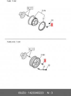 1423340223 ГАЙКА КОЛЕСА ПЕРЕДНЕГО ЛЕВОГО xISUZU 1-42334-022-3 ISUZU