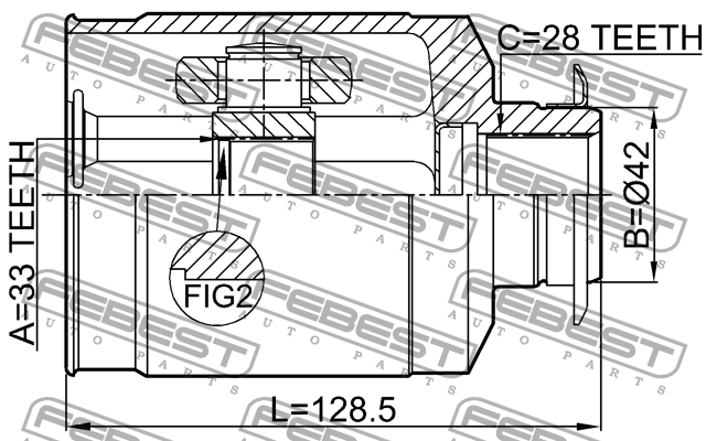 ШРУС внутренний правый 33X42X28 SANTA FE 2012- 2211-XM12RH 2211-XM12RH FEBEST