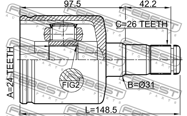 ШРУС ВНУТРЕННИЙ ЛЕВЫЙ 24X31X26 подходит для VOLVO V50 2004-2011 2711-S80ATLH 2711-S80ATLH FEBEST