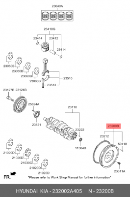 Маховик HYUNDAI Tucson (15-) (1.7-U2),i40 (15-) (1.7-U2) OE 232002A405 HYUNDAI KIA