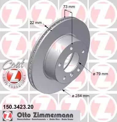 диск тормозной !перед. 284x22/73-5x120 \ BMW 1 E81/E87 114d/i/116 08> 150.3423.20 ZIMMERMANN
