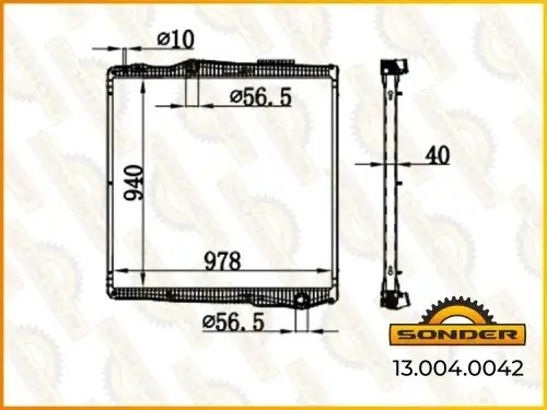 Радиатор охлаждения двигателя 940*978*40 Scania G 04-> ( с рамкой) (Nissens 6729 130040042 SONDER