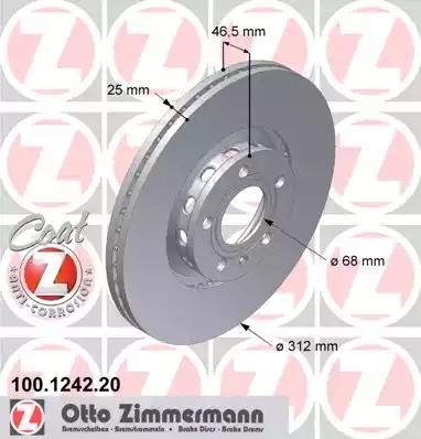 диск тормозной !перед. 312x25/47-5x112 \ Audi A4, VW Passat 1.6-2.5TDi 00> 100.1242.20 ZIMMERMANN