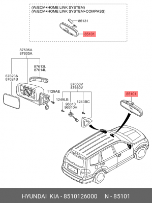 Зеркало салонное HYUNDAI Santa Fe (00-),Tucson (04-) OE 8510126000 HYUNDAI KIA
