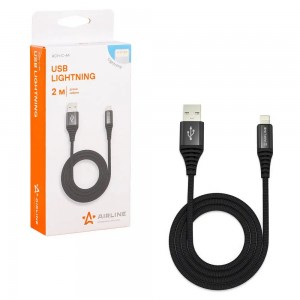 Кабель USB - Lightning Iphone/IPad 2м, черный нейлоновый ACH-C-44 ACH-C-44 AIRLINE