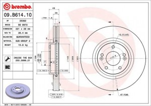 Диск тормозной 09.B614.10 09B61410 BREMBO