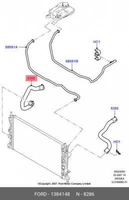Патрубок FORD Focus 2 (04-) радиатора нижний OE 1384148 FORD