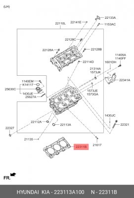 Прокладка головки блока HYUNDAI ix55 (08-) KIA Mohave (08-) (3.0 TCI) левая (t=1 223113A100 HYUNDAI KIA
