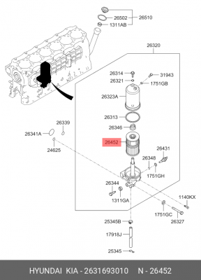 Фильтр масляный HYUNDAI HD120,AeroTown дв.D6BR OE 2631693010 HYUNDAI KIA
