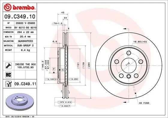 Диск тормозной 09.C349.11 09.C349.11 BREMBO