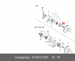 Гайка М30х1.5 SSANGYONG Kyron (05-),Actyon (06-),Rexton (06-) ступицы передней O 4143121001 SSANG YONG