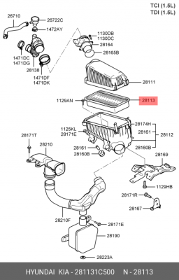 Фильтр воздушный HYUNDAI Getz (05-) OE 281131C500 HYUNDAI KIA
