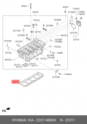 Прокладка головки блока HYUNDAI HD65,78,БОГДАН дв.D4GA OE 2231148000 HYUNDAI KIA