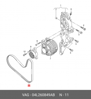 Ремень поликлиновый 6PK1026 VAG 04L260849AB 04L260849AB VAG