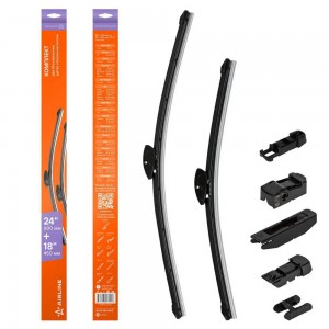 Щетки стеклоочистителя 600/450 мм (24/18) бескаркасные, 2 шт. 6 адаптеров (AWB-B AWB-BK-600-450K AIRLINE